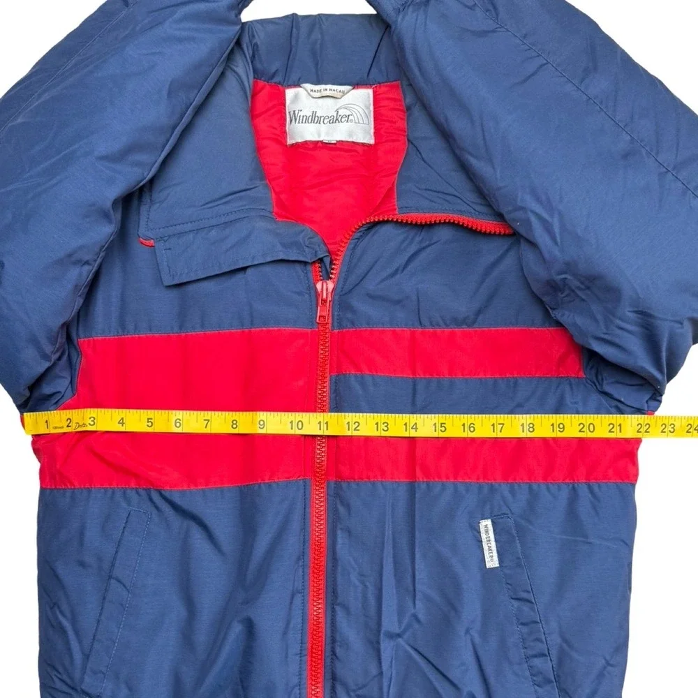 Vintage 80s Windbreaker Puffer Jacket Blue Red‎ Nylon Colorblock M